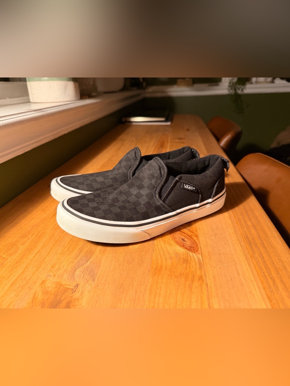 Vans Slip-On Checkerboard Canvas Loafers in Black